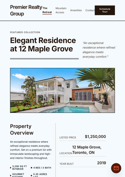 Alpine Archive real estate brochure template, a single-page brochure layout made with ListifyPDF