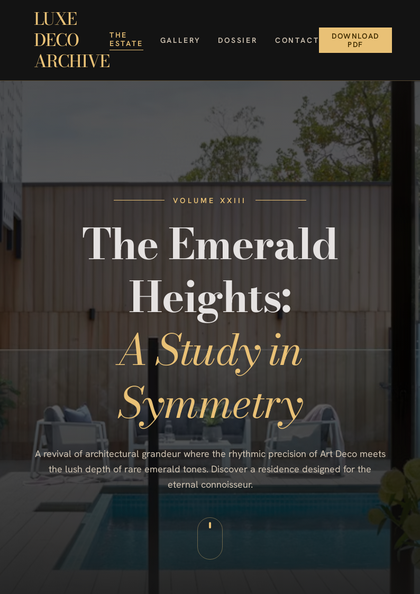 Art Deco Estate real estate brochure template, a single-page brochure layout made with ListifyPDF