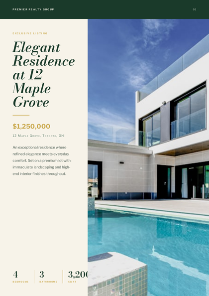 Emerald Estate real estate brochure template, a single-page brochure layout made with ListifyPDF