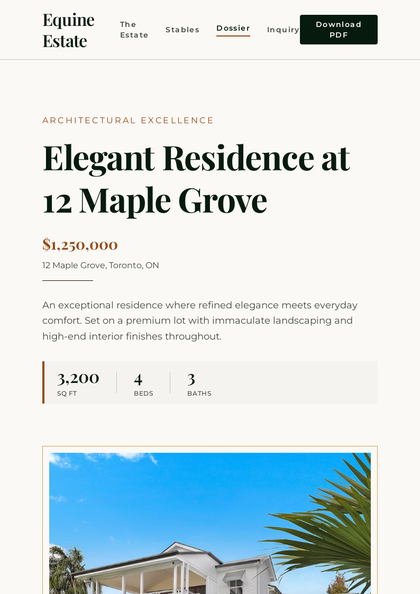 Equine Estate real estate brochure template, a single-page brochure layout made with ListifyPDF