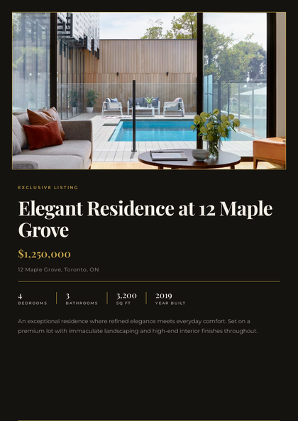 Luxury Dark Gold real estate brochure template, a single-page brochure layout made with ListifyPDF
