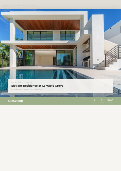 Nordic Ark real estate brochure template, a multi-page booklet layout made with ListifyPDF