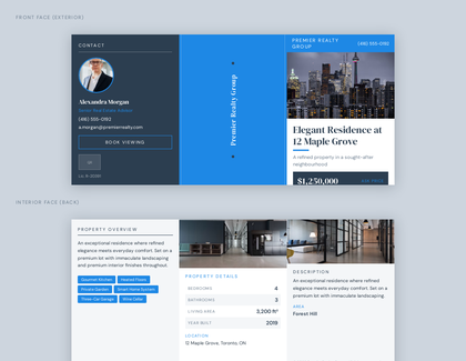 Slate Azure real estate brochure template, a trifold brochure layout made with ListifyPDF