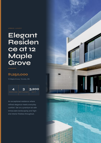 Slate & Copper real estate brochure template, a single-page brochure layout made with ListifyPDF