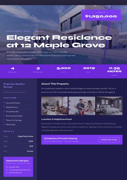 Violet Luxe Flyer real estate brochure template, a flyer layout made with ListifyPDF