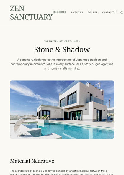 Zen Sanctuary real estate brochure template, a single-page brochure layout made with ListifyPDF